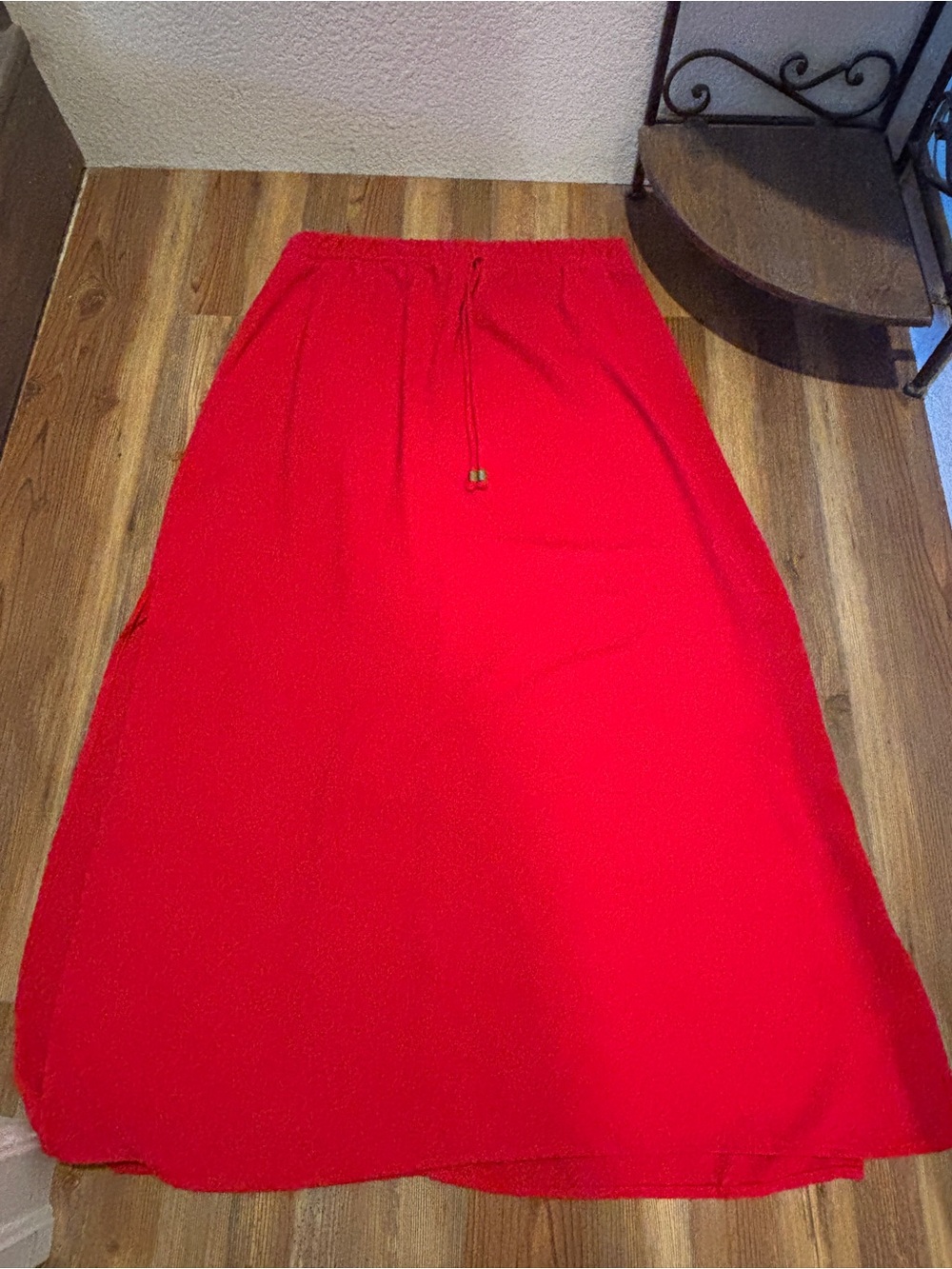 Faded Glory Bright Red Maxi Skirt with Drawstring Waist